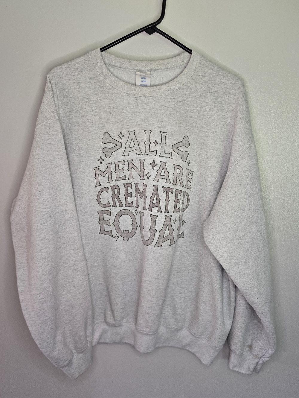 All Men Are Cremated Equal Graphic Crewneck Sweatshirt - Light Gray